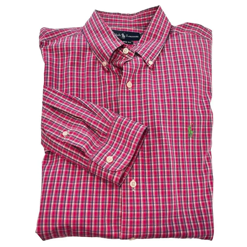 Polo‎ Ralph Lauren Pink Plaid Check Cotton Poplin Button Down Shirt Size XL